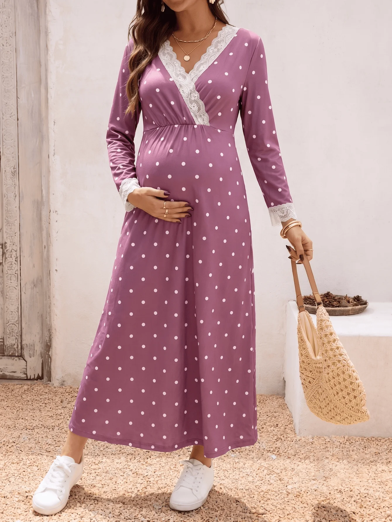 Maternity breastfeeding pajamas long-sleeved dress autumn winter comfortable loose nursing nightgown maternity wear