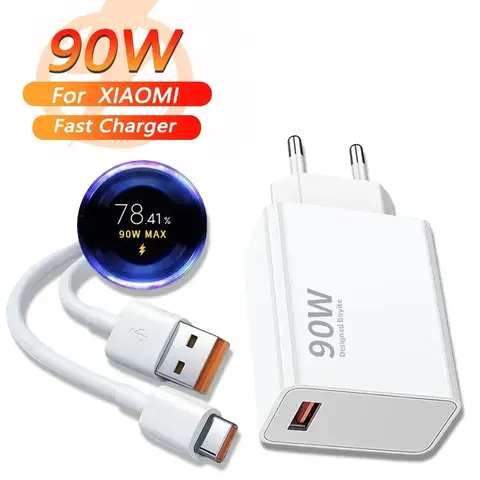 Cargador rápido USB de 90W con Cable de carga USB tipo C de carga rápida para Xiaomi 15 14 Pro13 12 11 10 Ultra Redmi Note 12T 13 Pro