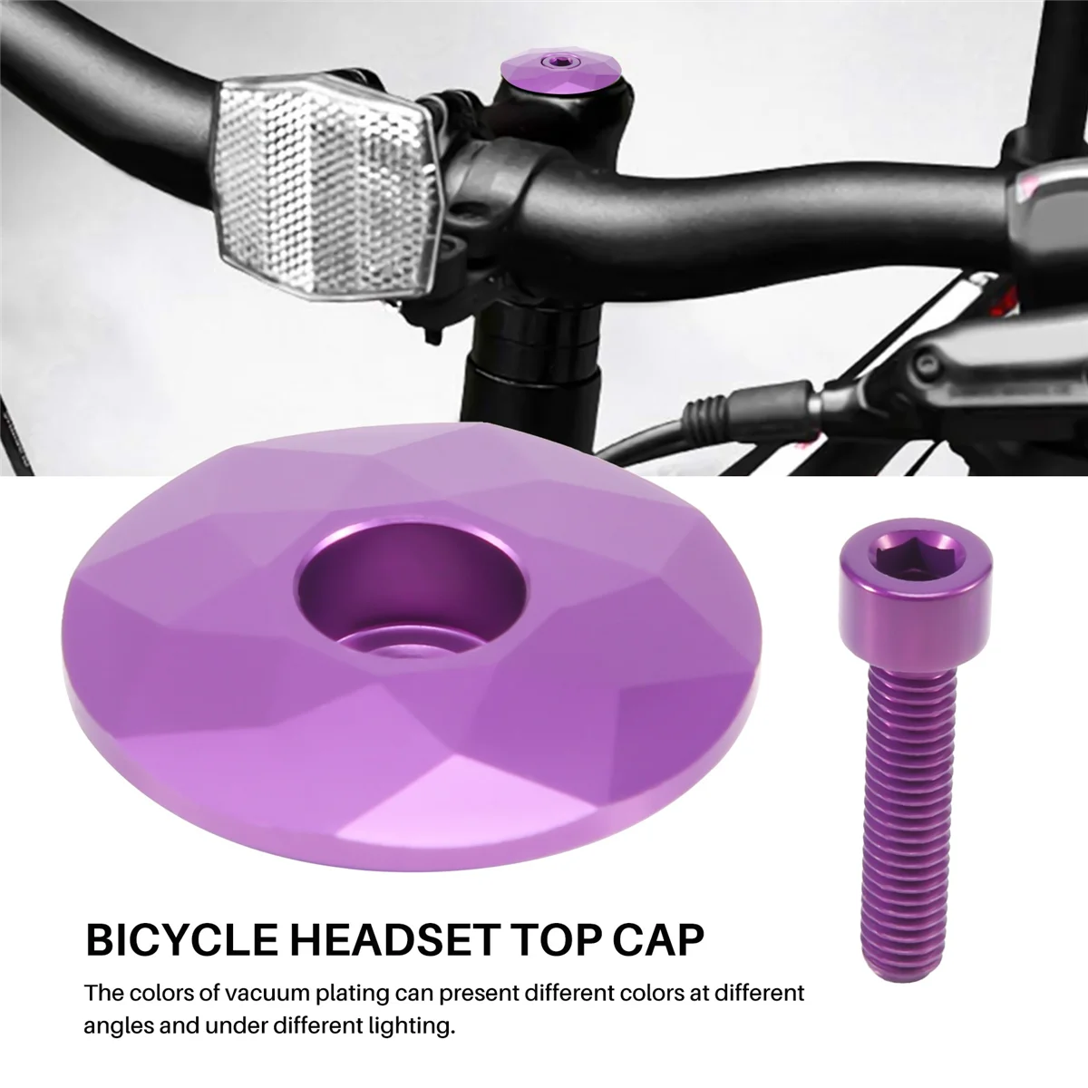 Bicycle Headset Cap MTB Road Bike Stem Headset Top Cap Cover with Screw for 28.6mm Fork Head Tube,Purple