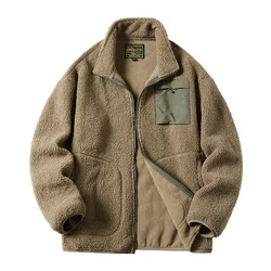 2024 Fashion Fleece Jackets Man Trendy Lamb Wool Coats Outdoor Sports Thick Warm Casual Streetwear Coats Windproof Jacket Male