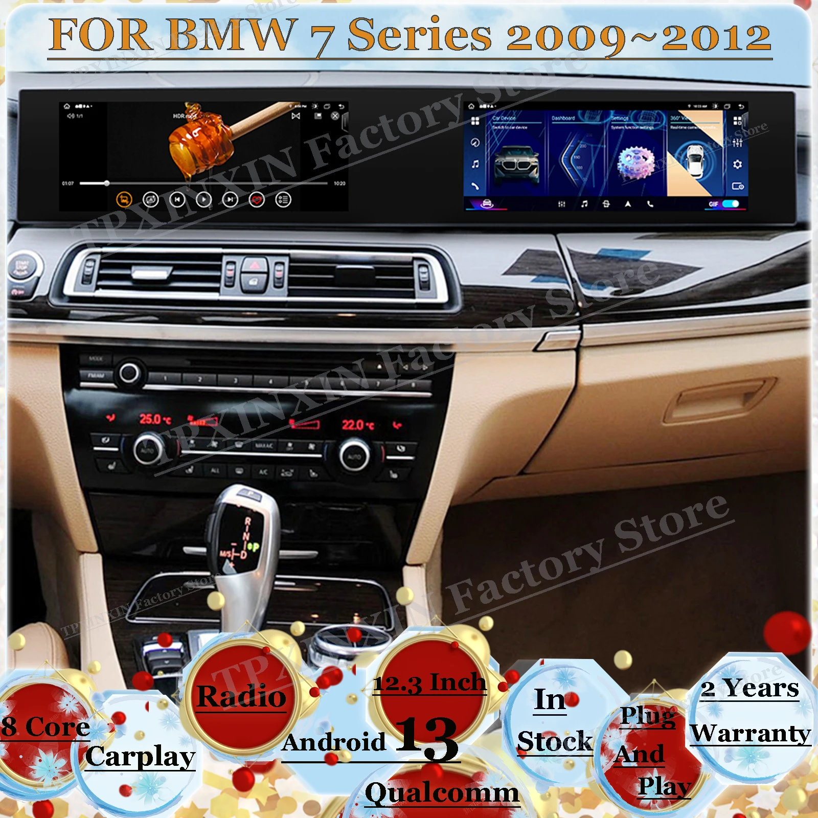 Para BMW Serie 7 2009~2012, Pantalla Doble de 12.3 Pulgadas, 8 Núcleos, Android Auto, Multimedia, GPS, Navegación, Radio para Auto, Receptor Estéreo, Unidad Principal