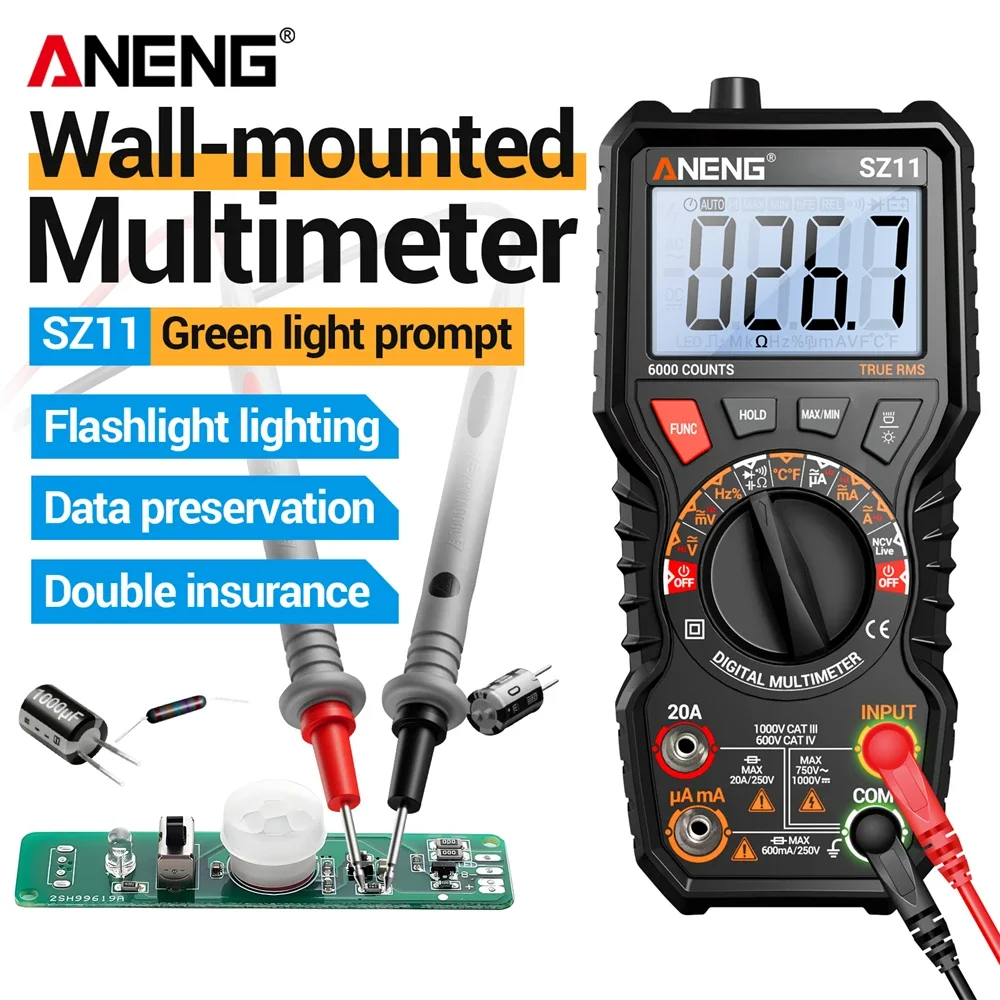 

ANENG SZ11 Multimeter Temperature Neutral/Live Wire Test Diode 6000 Counts Meter 1000V Current/Voltage Multimetro Tool