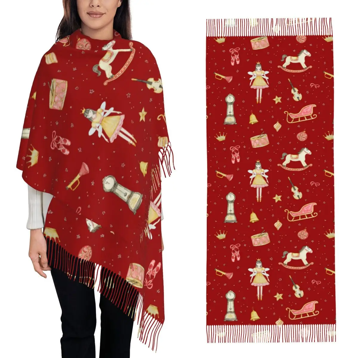 Christmas Nutcrackers Stars Ballerina Violin Scarf Tassel Scarves Women Soft Warm Shawls and Wraps Large Fall Winter Shawl Wrap