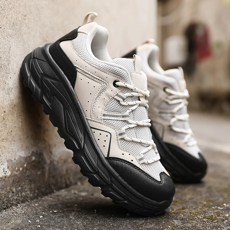 Hiking Mens Mesh Breathable Sports Casual Fashion Trend Lightweight Thick Soled Dad Shoes for Men Large Size Outdoor Sneakers