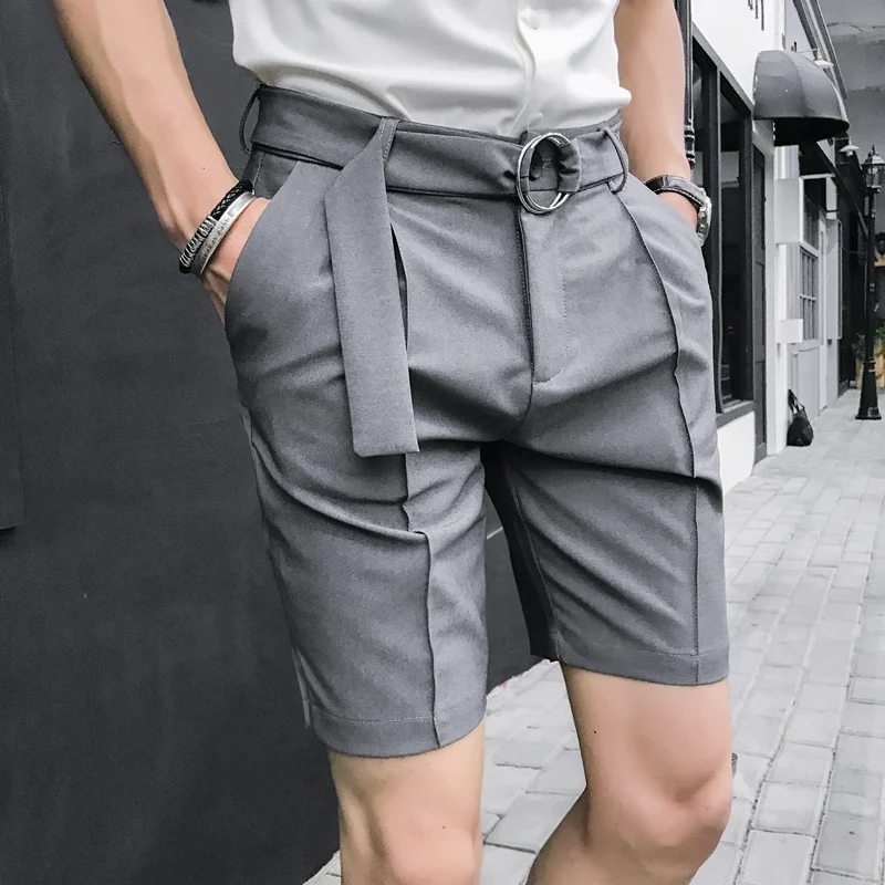 New Fashion Summer Knee Length Thin Elegant Shorts High Quality Solid Color Men Business Casual Slim Fit Social Suit Short Pants