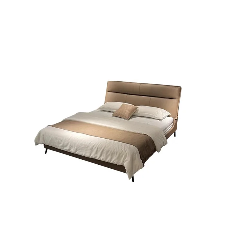 

Leather bed, double, master bedroom, modern, simple, small apartment, first layer cowhide, soft bag