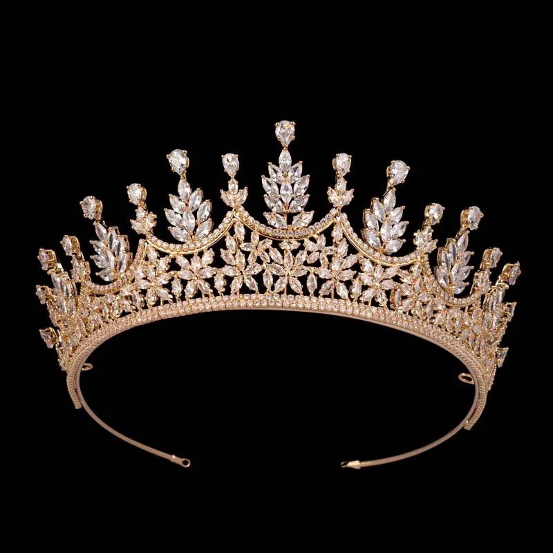 HADIYANA Stylish Exquisite Gold Silver Color Tiaras And Crowns for Women Wedding Hair Jewelry BC6446 Cubic Zirconia Luxury