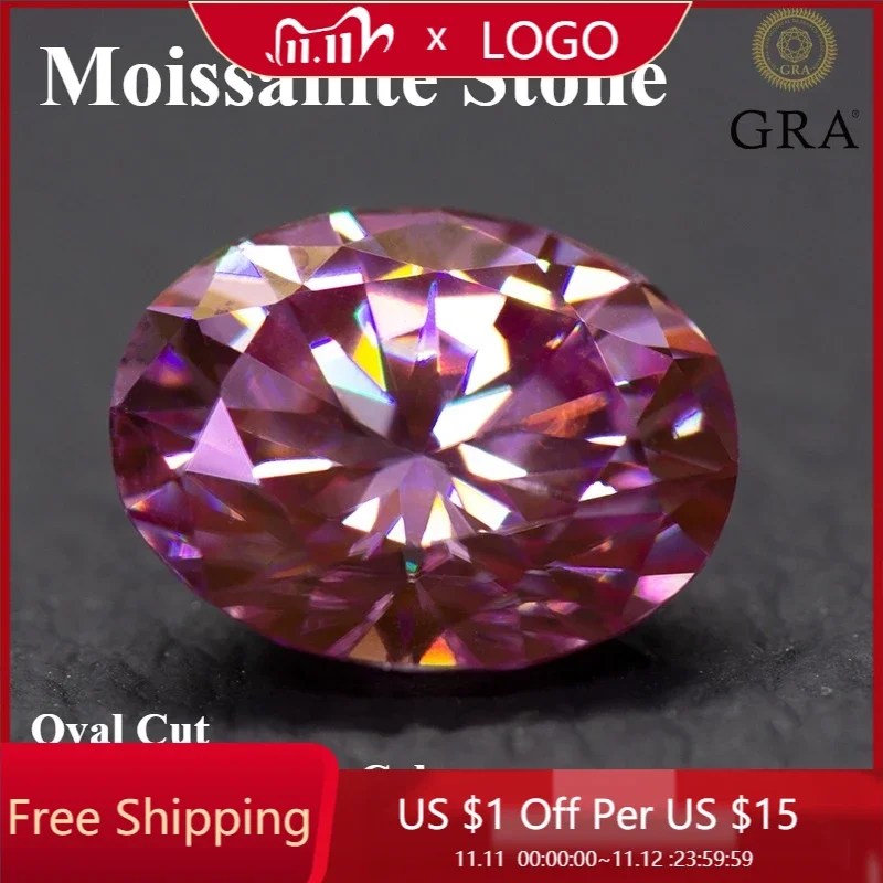 

Moissanite Stone Oval Cut Cherry Blossom Color VVS1 High-quality DIY Charms Jewelry Making Main Materials with Certificate