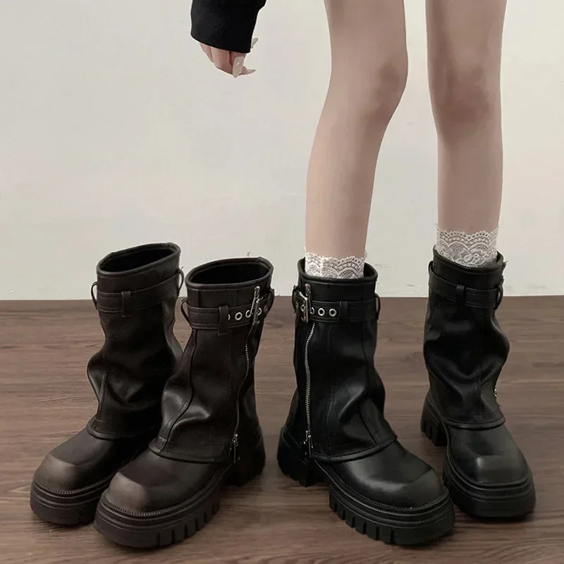 

Women's Shoes Mid-Calf Boots Fashion Elegant Platform Short Booties Belt Buckle Ladies Shoes Women's Knight Booties Casual Shoes