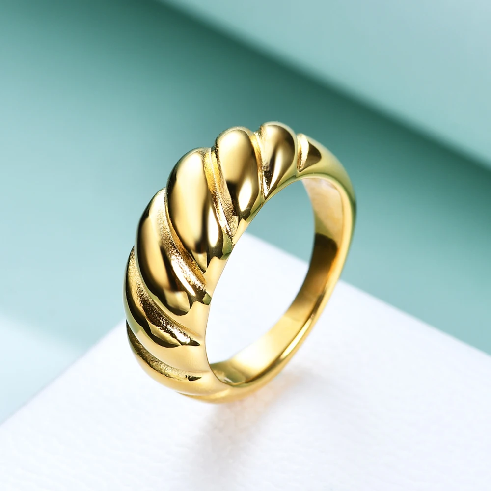 VQYSKO Croissant Braided Twisted Signet Chunky Dome Ring Stacking Star Band For Women and Men Statement Wedding Ring Minimalist