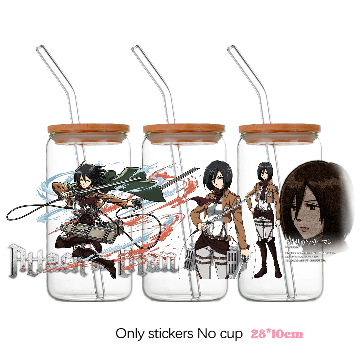 Stiker Transfer UV DTF Attack on Titan Eren Levi Reiner Mikasa untuk DIY Cangkir, Gelas, Botol Plastik, Kaleng, Pembungkus UV DTF, Dekal