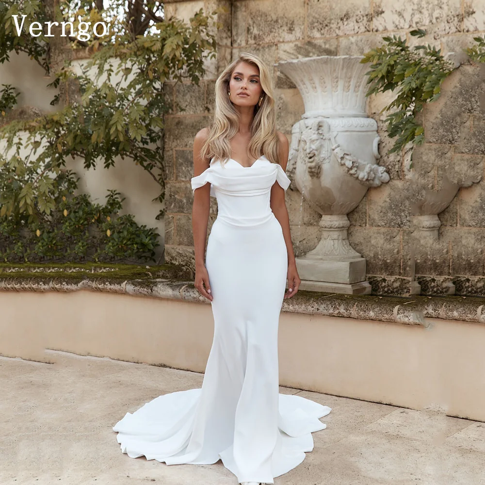 Verngo Simple Mermaid Wedding Dress Off The Shoulder Bridal Gowns Maxi Women Elegant Pleat Beach Bride Dresses Customized