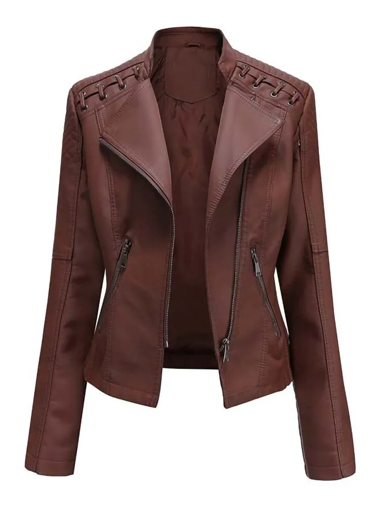 Autumn Winter Pu Faux Leather Jackets Women Long Sleeve Zipper Slim Motorcycle Biker Leather Coat Loose Female Outwear Tops 4XL