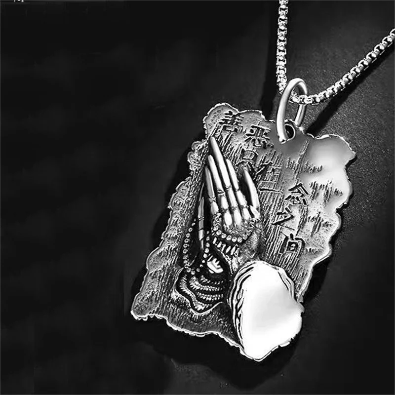 Vintage Buddha Hands Beads Design Men Jewelry Personality Good And Evil In Thoughts Blessing Card Pendant Male Choker Accessory