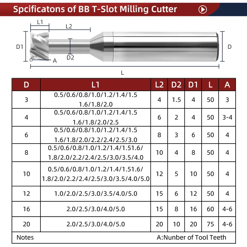 BB T Slot Milling Cutter CNC Aluminum Copper Machining Tool Tungsten Solid Carbide Groove End Mill 0.3 0.4 1.1-2.9mm Thickness