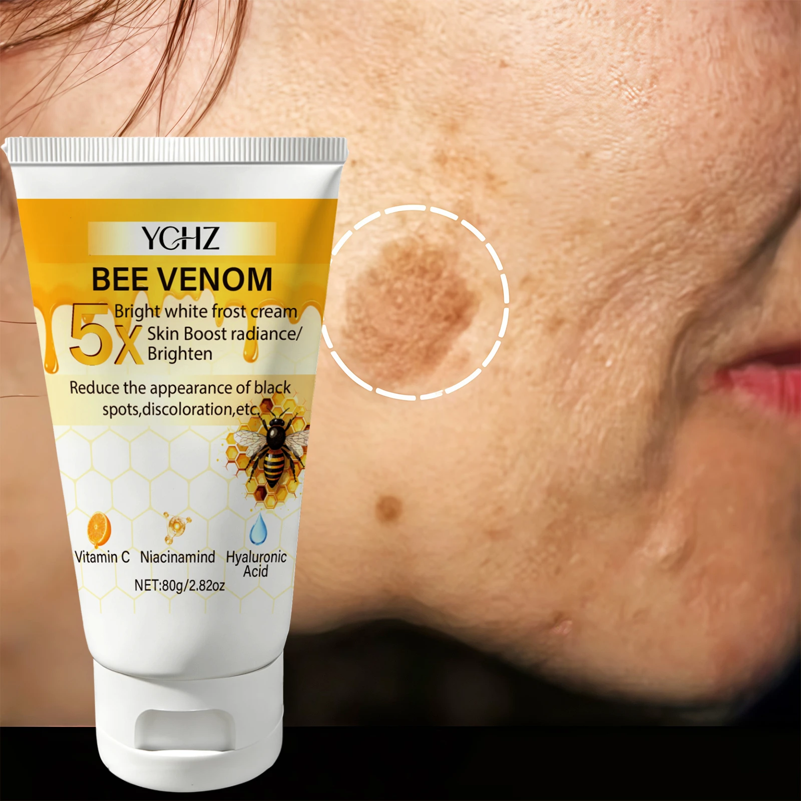 Bee Venom Vc Brightening Cream, Evens Out Skin Tone, Eliminates Dark Spots and Dullness - Non-Greasy, Suitable for Both Men and Women - Whitening and Moisturizing Cream, for Day and Night Use - 80g