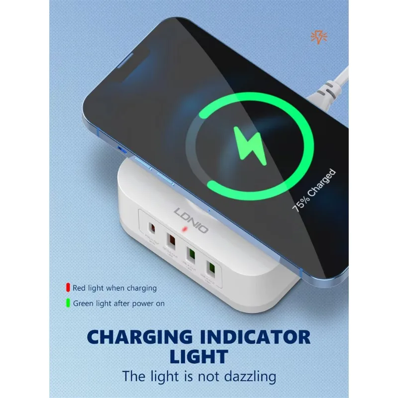 32W Desktop Cargadores 4 Ports QC3.0 PD USB Mobile Charger Adapter Wireless Portable Cell Phone Charger