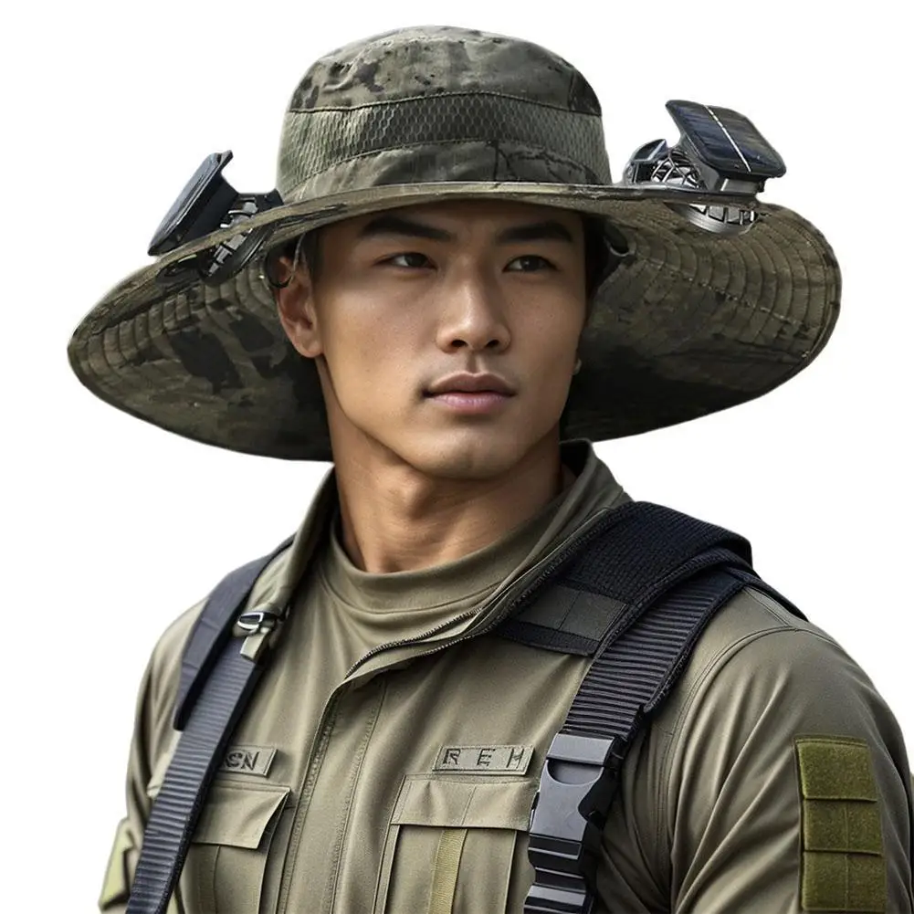 

Upgraded Solar Fan Outdoor Hat Dual Power USB Charged Mini Fans 3 Wind Speeds Sun Protection Breathable for Golf Hiking Running