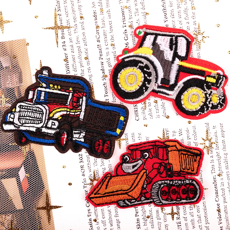 Cartoon Engineering Cars Iron Patches Clothes Embroidery Sewing Excavator Patches For Kids DIY Badges Car Keychain DIY Decorate