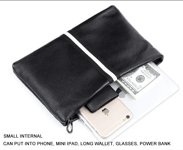 SENOFAN Authentic Hand Bag Men Stripe Real Leather Cowhide Clutches Male Pouch Wallet Designer Envelope Bag Korean Edition Hot