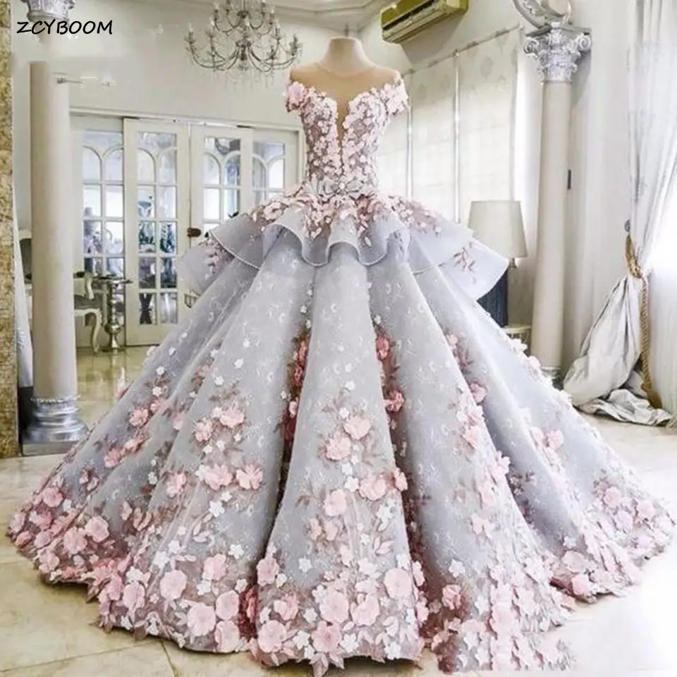 

2023 Gorgeous Pink Ball Gowns Off The Shoulder Appliques 3D-Floral Tulle Young Girl Women Quinceanera Floor Length Prom Dresses