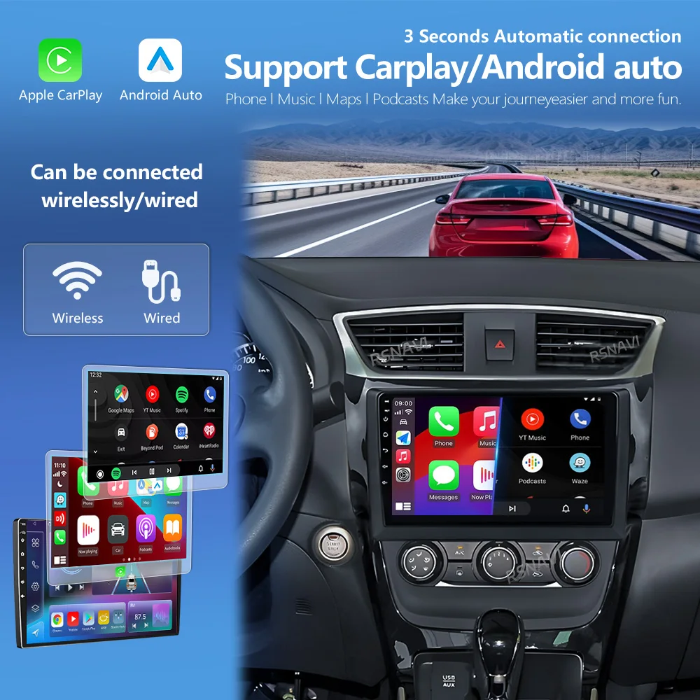 Android 16 Carplay Auto 2K Screen Car Radio Multimedia Player For Nissan Sylphy B17 Sentra 12 2013 - 2018 2 din Autoradio Stereo