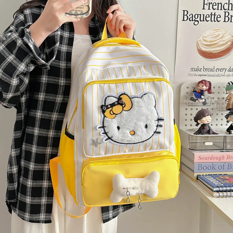 

Sanrio Hello Kitty Y2K Striped Backpacks for Women Girls Kawaii Cartoon Student Schoolbag Backpack Teenager Travel Daypack Gift