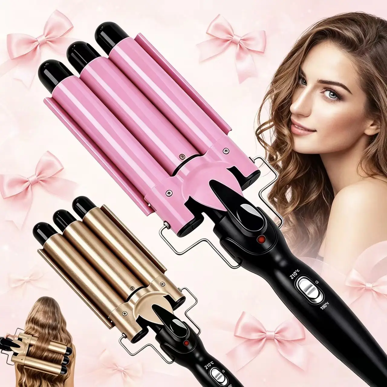 Modelador de Cabelo Profissional de Cerâmica com Três Barris, Ferramenta de Ondulação e Modelagem para Mulheres
