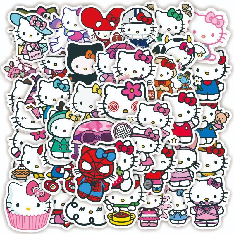 50/100Pcs Hello Kitty Cartoon Stickers Girl Decals for Laptop Diary Scrapbook Stationery Car Decoration Sticker Kids Toys