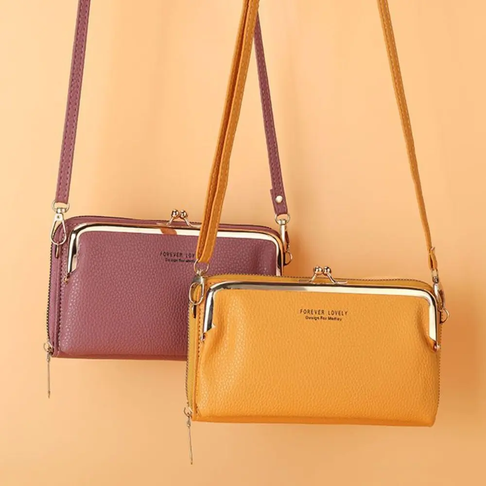 

Simple Zipper Phone Crossbody Bag PU Solid Color Leather Wallet Coin Purse Large Capacity Women Card Holder Lady