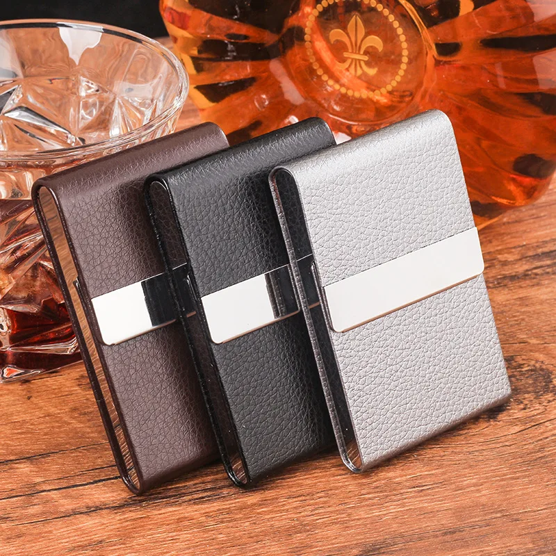 Multifunction Stainless Steel Cigarette Case PU Cigar Storage Box Tobacco Holder 1 PC Card Cases Smoking Accessories