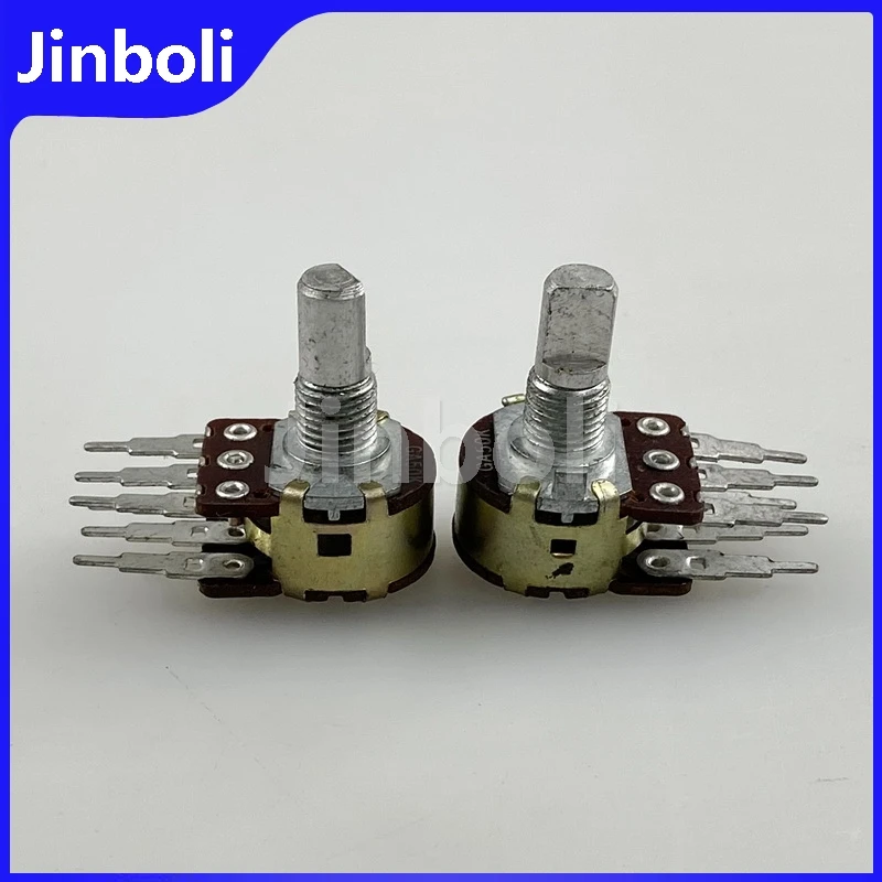 1PCS 16 Type 6Pins Double A50K longPins Potentiometer 15mm D-shaft Power Amplifier Audio Speaker Volume Adjustment