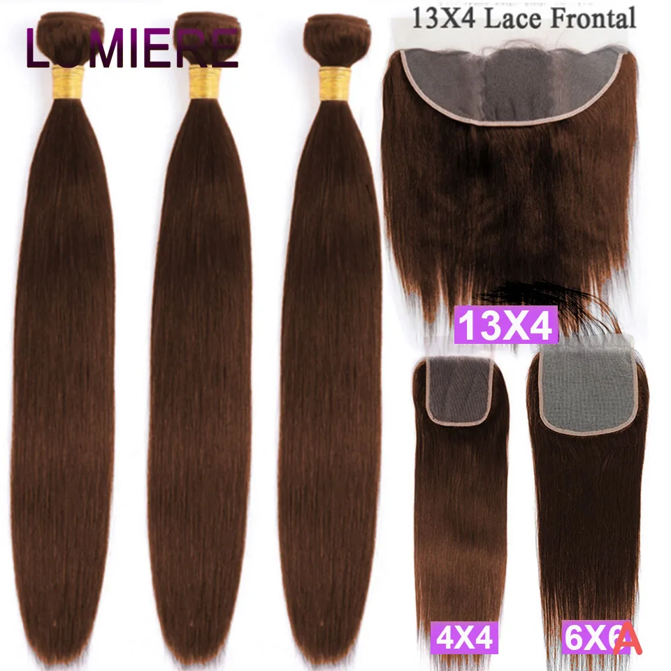 

# 4 шоколадно-коричневых костяных прямых человеческих волос 3/4 пучка с застежкой спереди HD прозрачные наращивание волосВысочайшее качество 18A