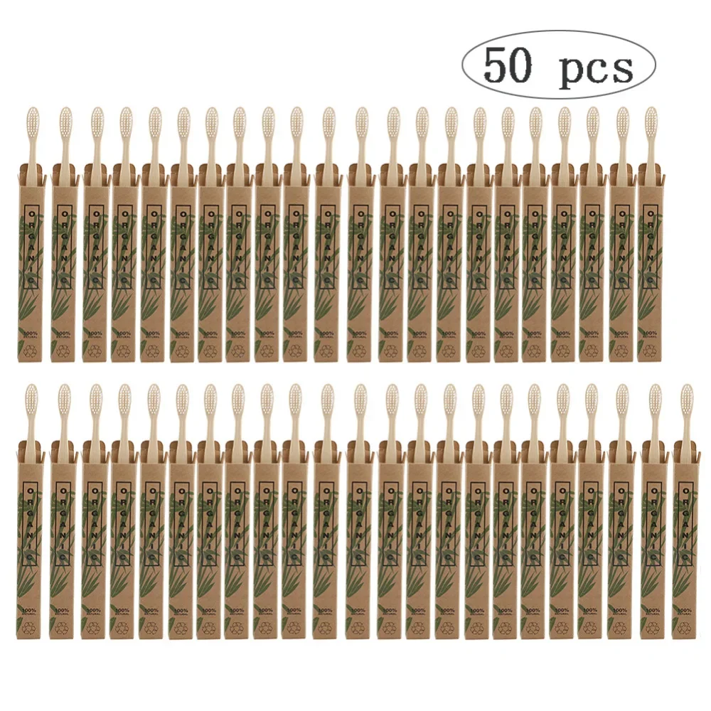 천연 대나무 칫솔 목재 칫솔, 부드러운 강모, Capitellum 섬유 칫솔, 친환경 구강 관리, 50 개