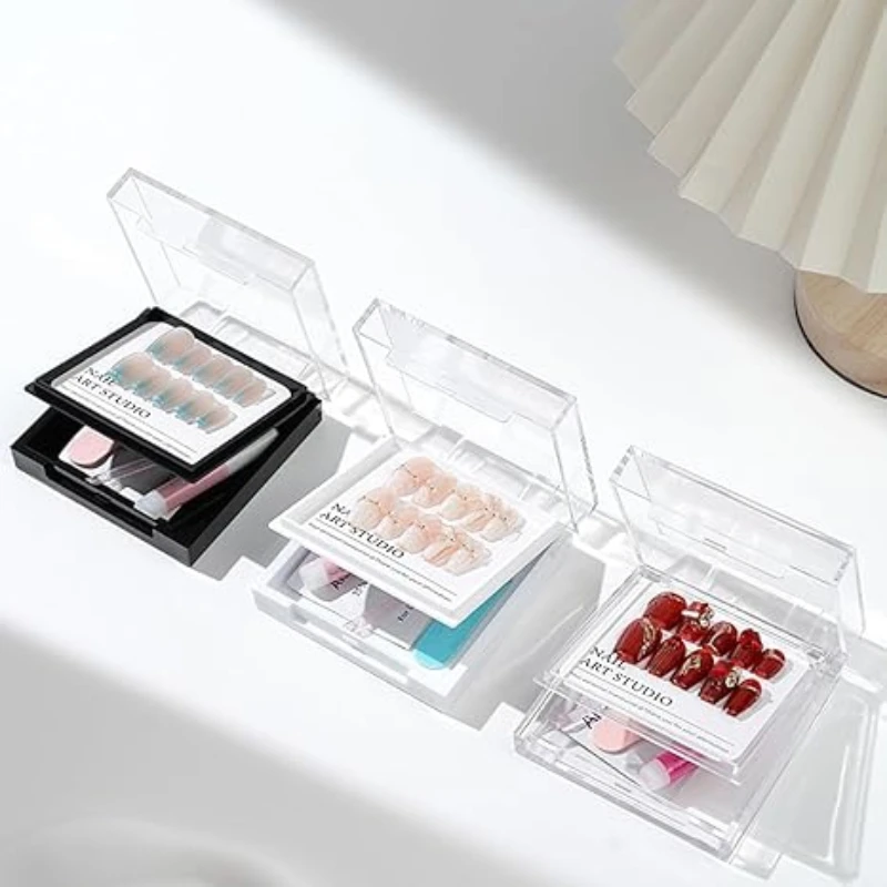 

1Pc Home Empty Nail Boxes For Packaging Square Shape Storage Box Nail Tips Press On Nail Package Case Acrylic Nail Display Box