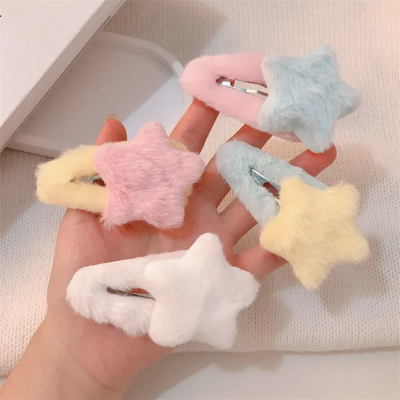 

Y2k Cute Kawaii Plush Furry Wings Star Hair Clips for Girl Kids Pink Cloth Soft Hairpin Barrettes Fashion Accessories for Girls