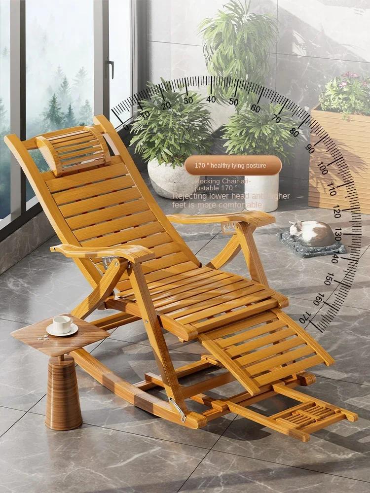 

Bamboo Deck Chair Folding Rocking Chair For The Elderly Nap Leisure Chair Balcony Lazy Person Summer Cool Lunch Break Home