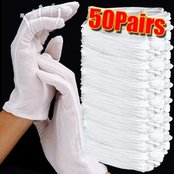 1-50Pairs White Cotton Work Gloves for Dry Hands Soft Handling Film SPA Gloves Ceremonial Stretch Glove Household Cleaning Tools