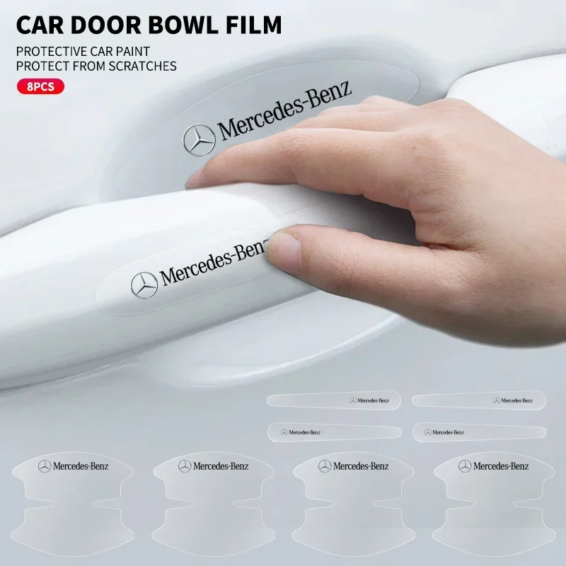 

8 шт. прозрачных наклеек на ручки дверей автомобиля для Mercedes Benz A, C, E-класса, GLE, GLB, GLC, W205, W212, W213, X253