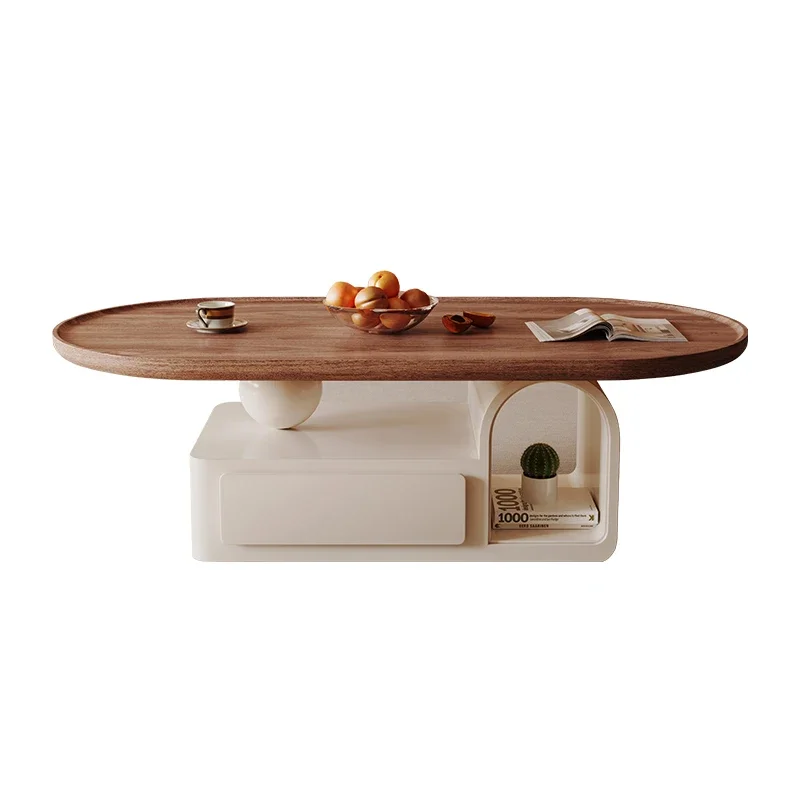 

Cream style coffee table Chinese and ancient style household small apartment living room modern simple oval walnut designer