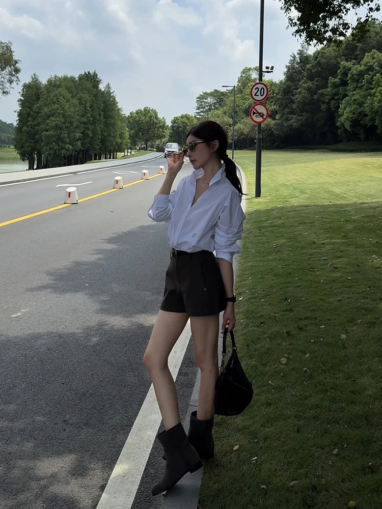 

Новый осенний женский кардиган свободного кроя из хлопка премиум-класса, белый, с воротником-стойкой, удлиненный, облегающий, повседневный топ