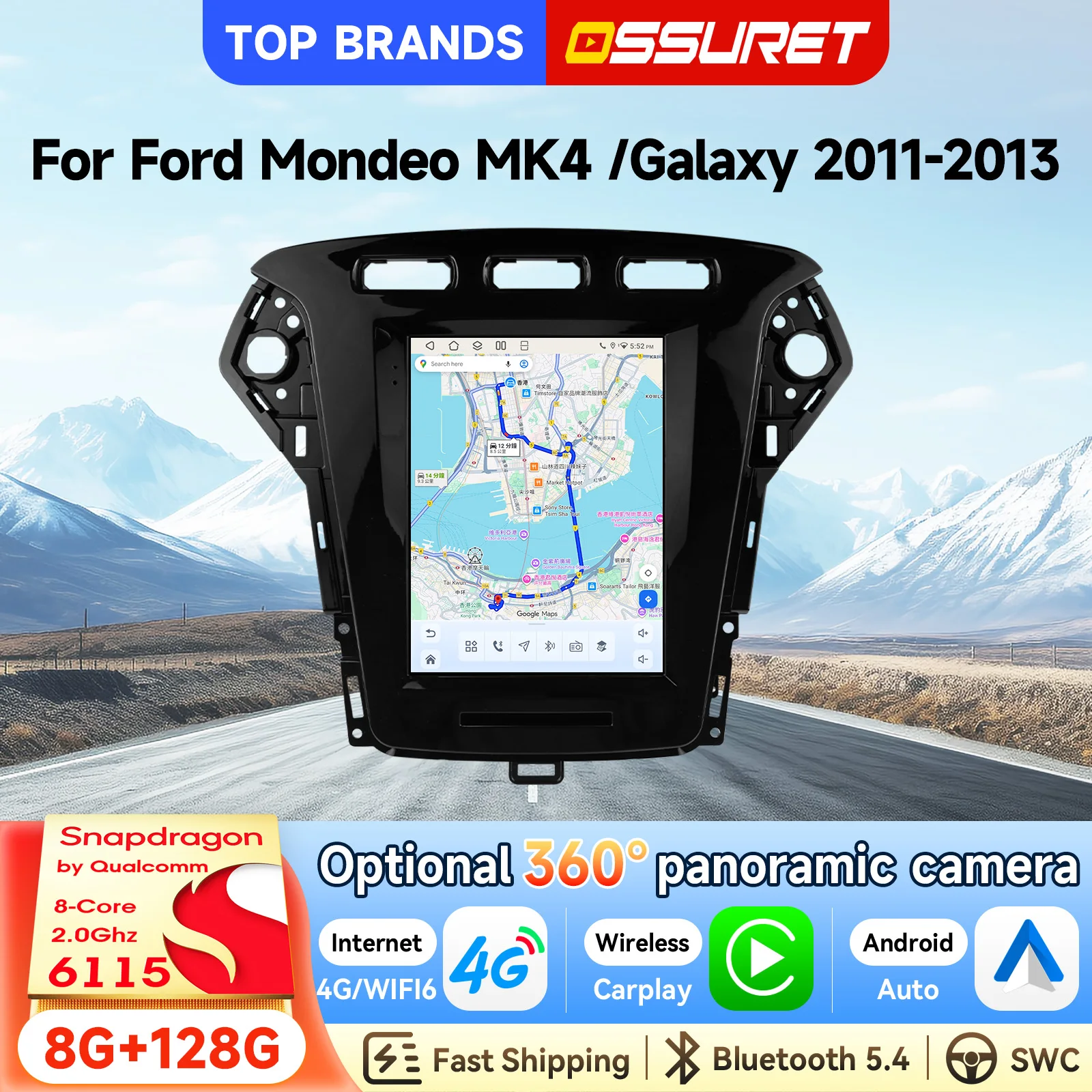 OSSURET Schneller Versand 9,7 Zoll 2 Din Android 15 Autoradio für Ford Mondeo MK4 Galaxy 2011-2013 Auto A/C Autoradio Wireless CarPlay Android Auto Head Unit GPS-Navigation DSP Bluetooth WIFI SWC