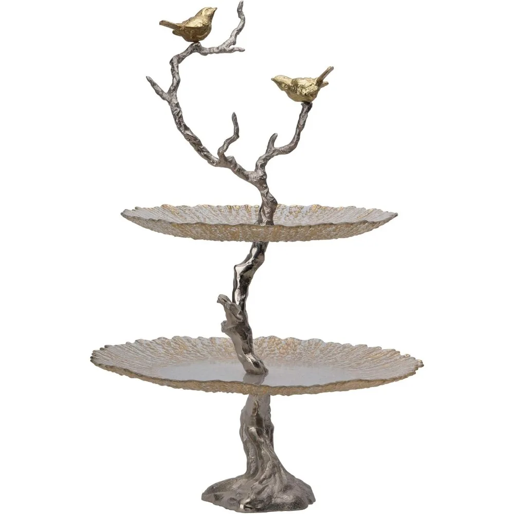

24" Gold and Silver Contemporary Two-Tier Serving Plates