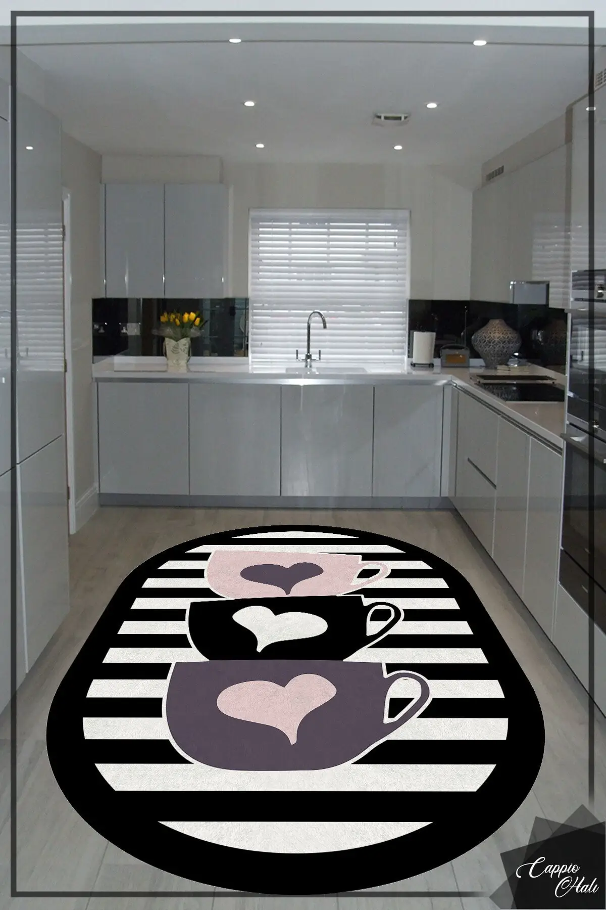 DOLBOVI black white striped cup patterned Oval carpet