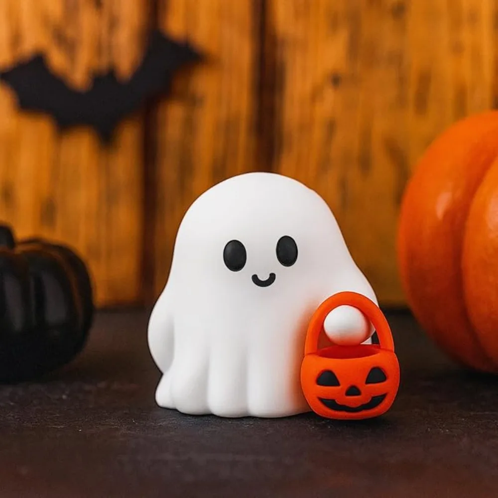 1/3pcs Halloween Ghost Figurine Plastic Cute Spooky Carrying Pumpkin Basket Halloween Desk Ornament Tiny Trick or Treat Ghost