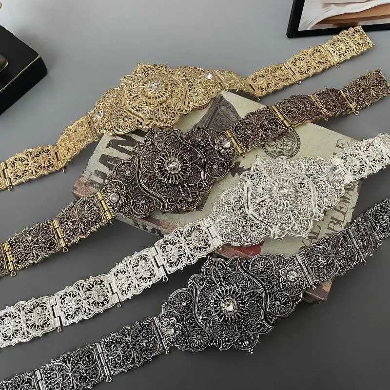 Caucasus Dress Belt For Women Turks Flower Waist Belt Belly Chain Adjustable Length Antique Gold Silver Color