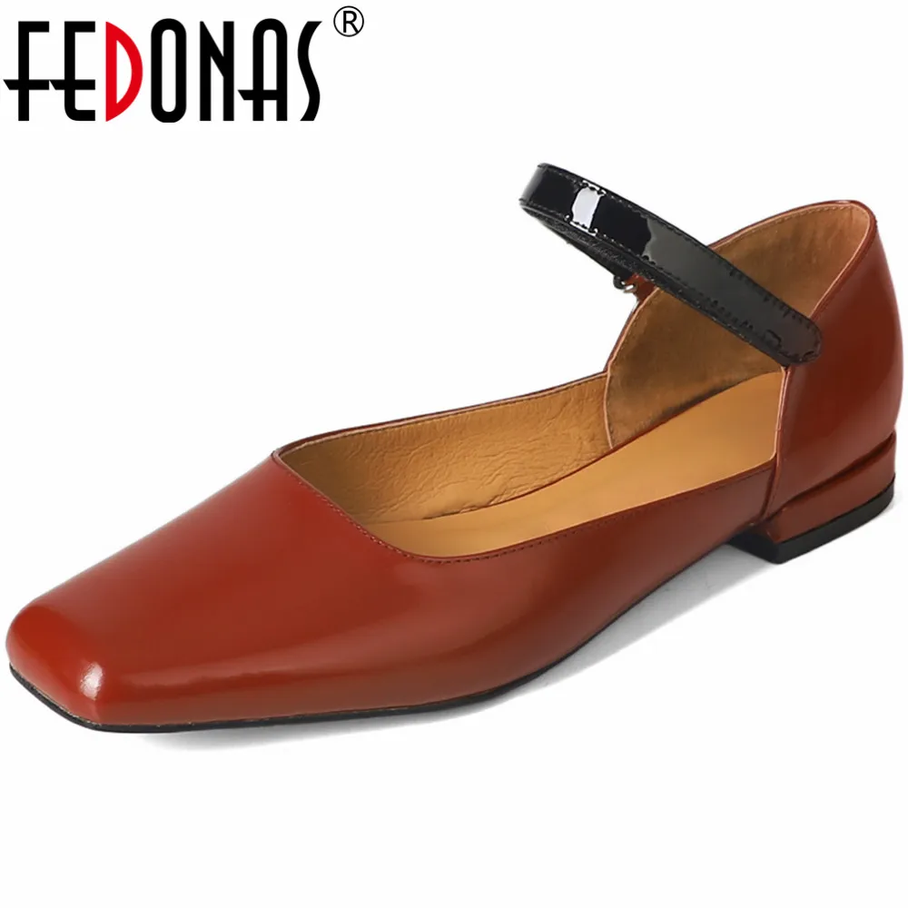 

FEDONAS Spring Summer Women Pumps Low Heels Square Toe Genuine Leather Concise Mixed Colors Casual Working Basic Shoes Woman New