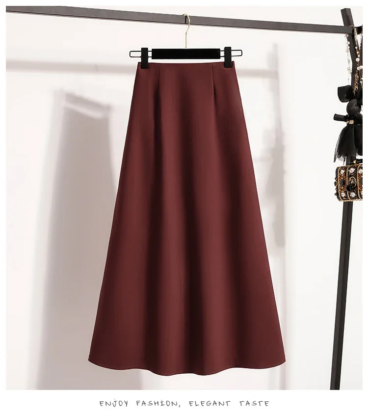Koreanischer Stil Einfarbiger Hochtaillierter Elastischer Rock für Damen A-Linie 2026 Frühling Herbst Neu Elegant Vielseitig Alltagsrock – Detail 33