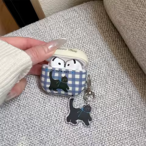 Ins Fashion Brown Grid Case For AirPods 4 ANC Pro 2 Earphone Protecitve Cover For AirPods 1 2 3 4th Soft Case with ring