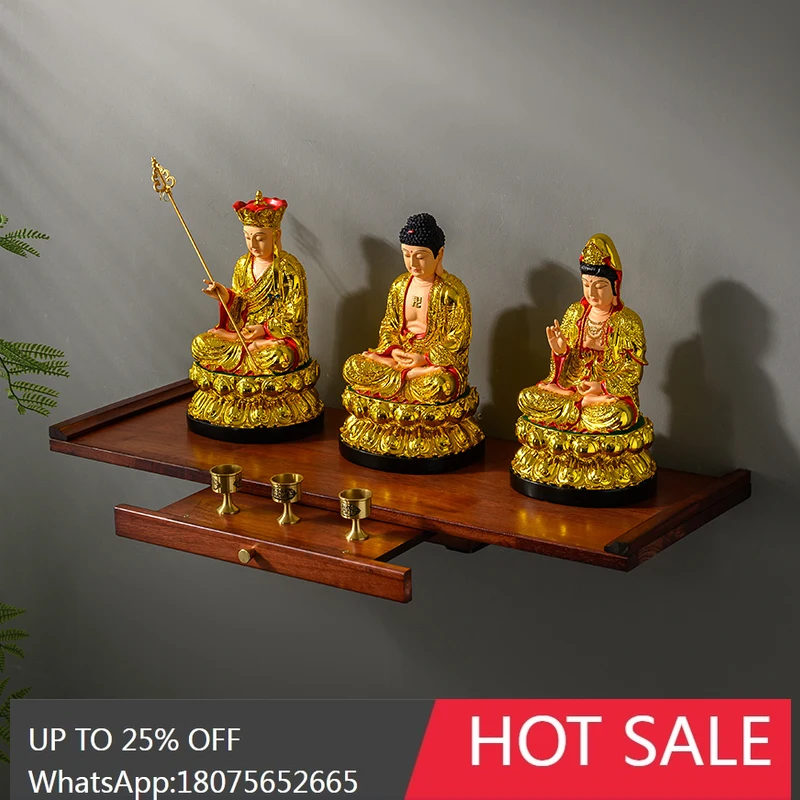 

SGF Solid Wood Buddha Niche Wall-Mounted Bracket Altar Wall-Mounted Storage Rack